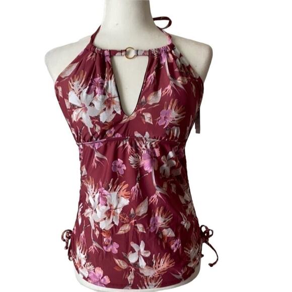 Athena Women’s Swimwear Floral Print Halter Tankini Top Size 12 - Picture 3 of 6